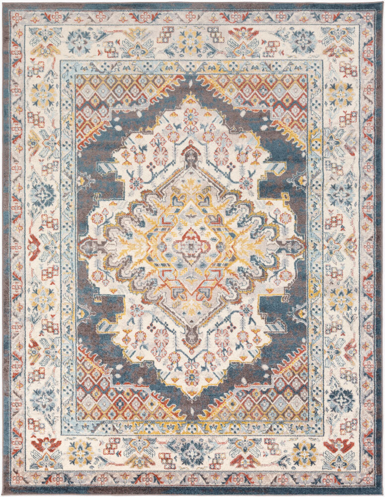 Ankara Machine Woven Rug — Blue/Dark Brown