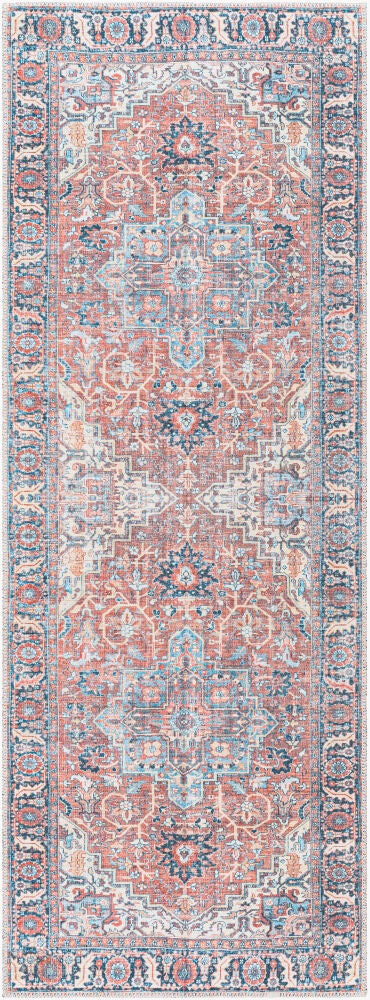 Alanya Machine Woven Rug — Blue/Dusty Coral
