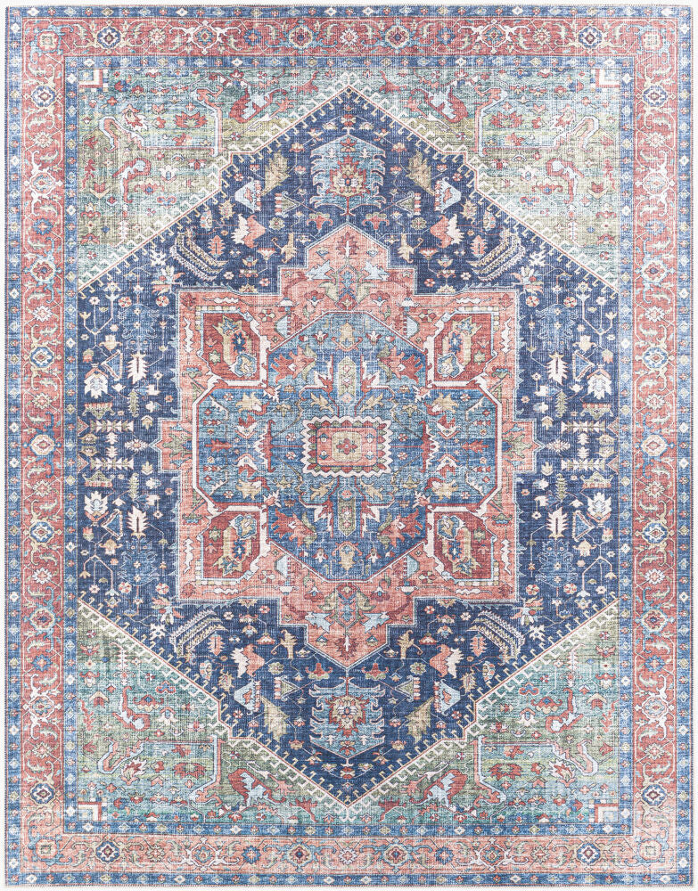 Amelie Machine Woven Rug — Blue/Camel