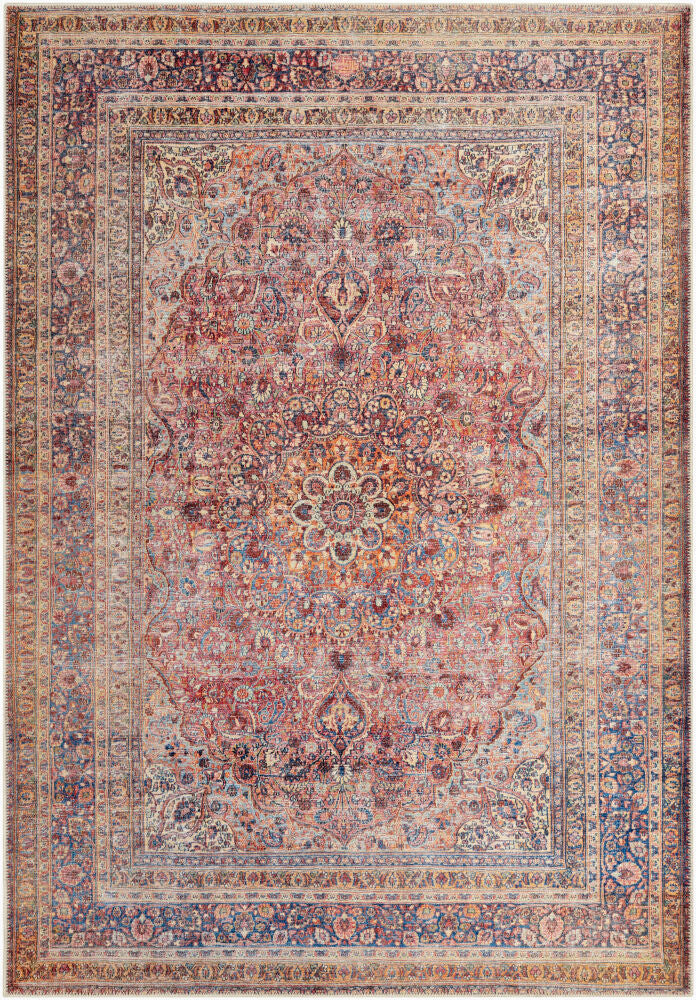Amelie Machine Woven Rug — Burnt Orange/Dark Blue Livabliss Area Rug