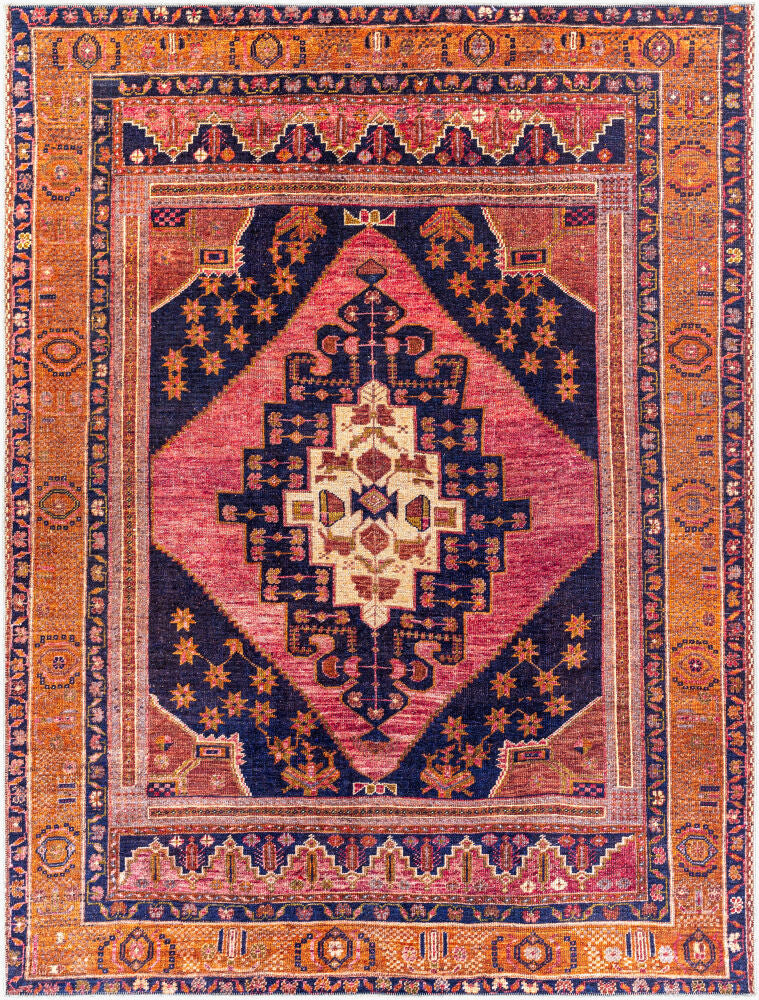 Amelie Machine Woven Rug — Burnt Orange/Dark Blue