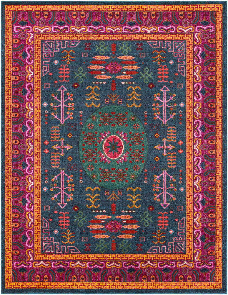 Anika Machine Woven Rug — Aqua/Burgandy Livabliss Area Rug