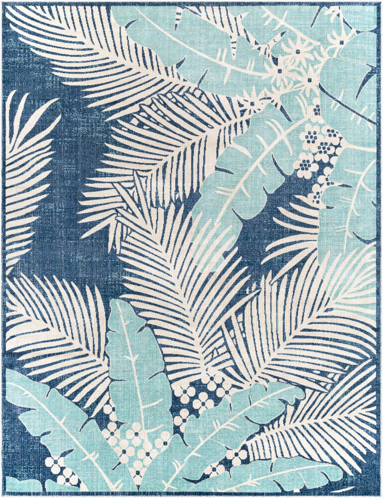 Bodrum Machine Woven Rug — Aqua/Beige