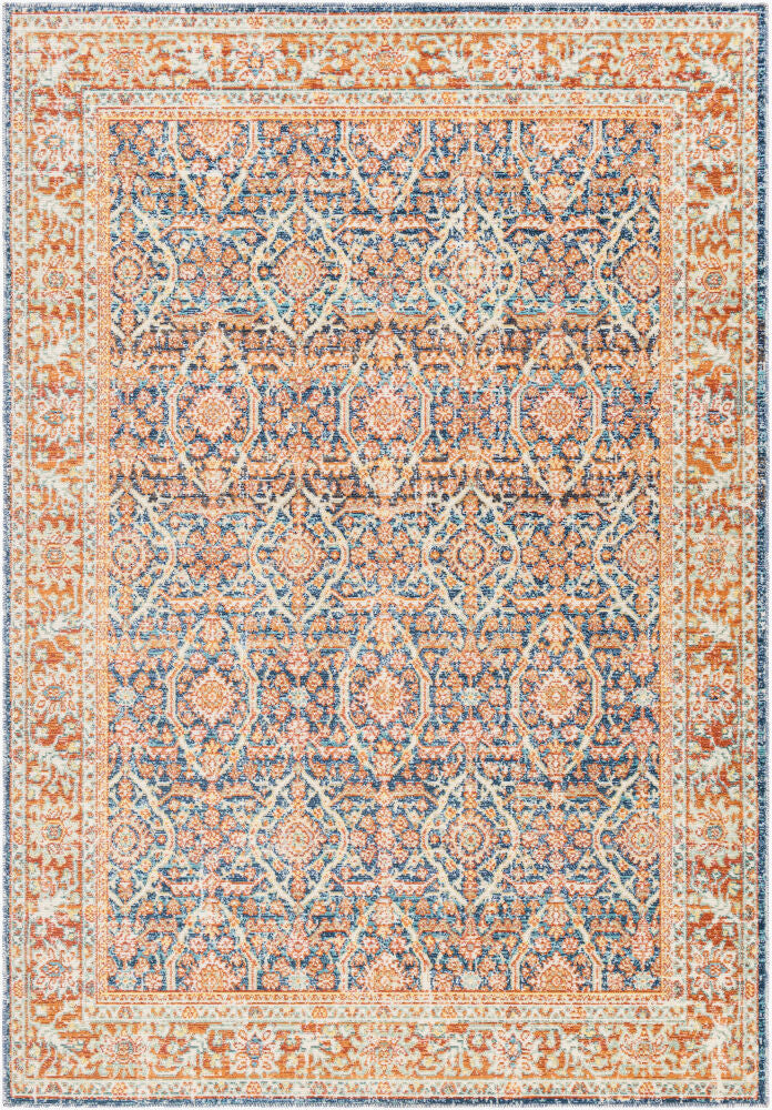 Bodrum Machine Woven Rug — Blue/Burnt Orange
