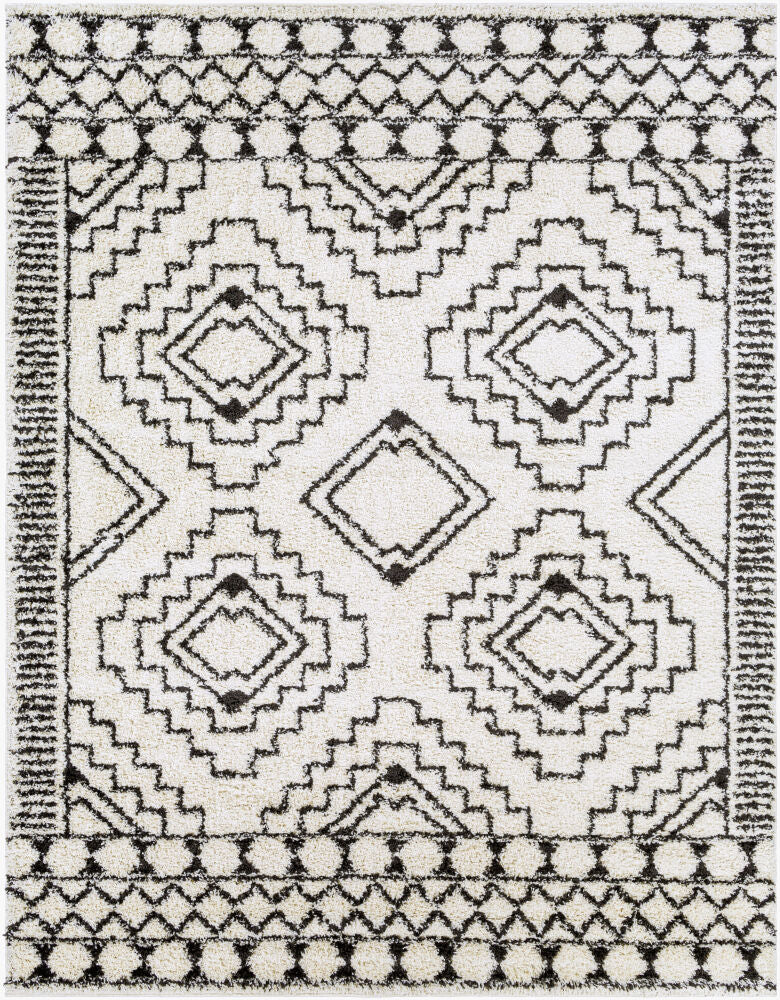 Beni Shag Machine Woven Rug — Black/Cream