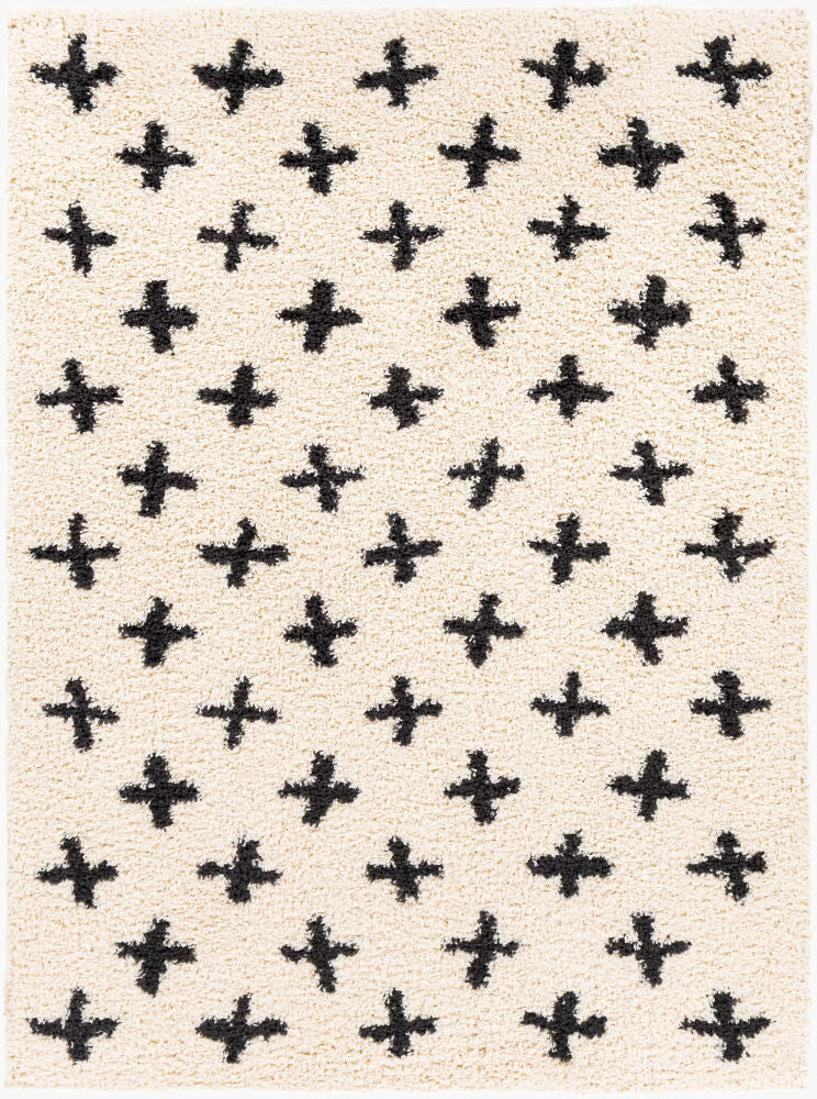 Beni Shag Machine Woven Rug — Black/Cream