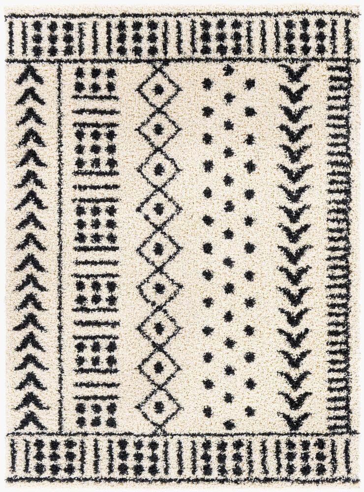 Beni Shag Machine Woven Rug — Black/Cream