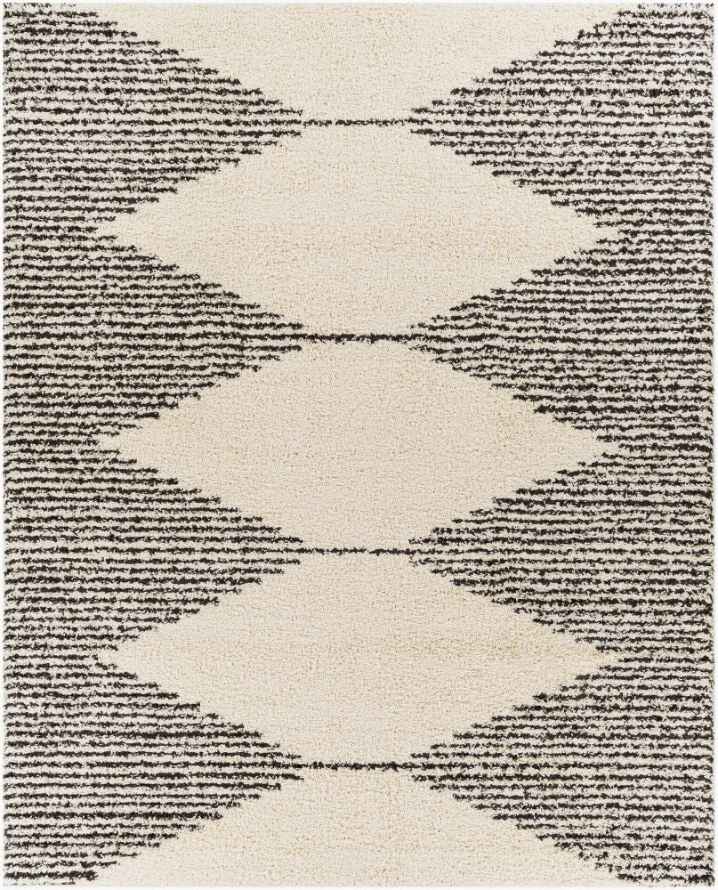 Beni Shag Machine Woven Rug — Black/Cream