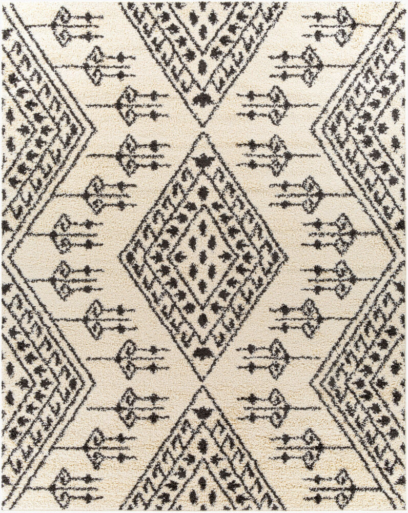 Beni Shag Machine Woven Rug — Black/Cream