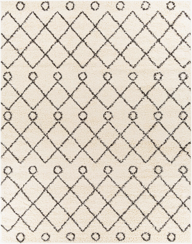 Beni Shag Machine Woven Rug — Black/Cream