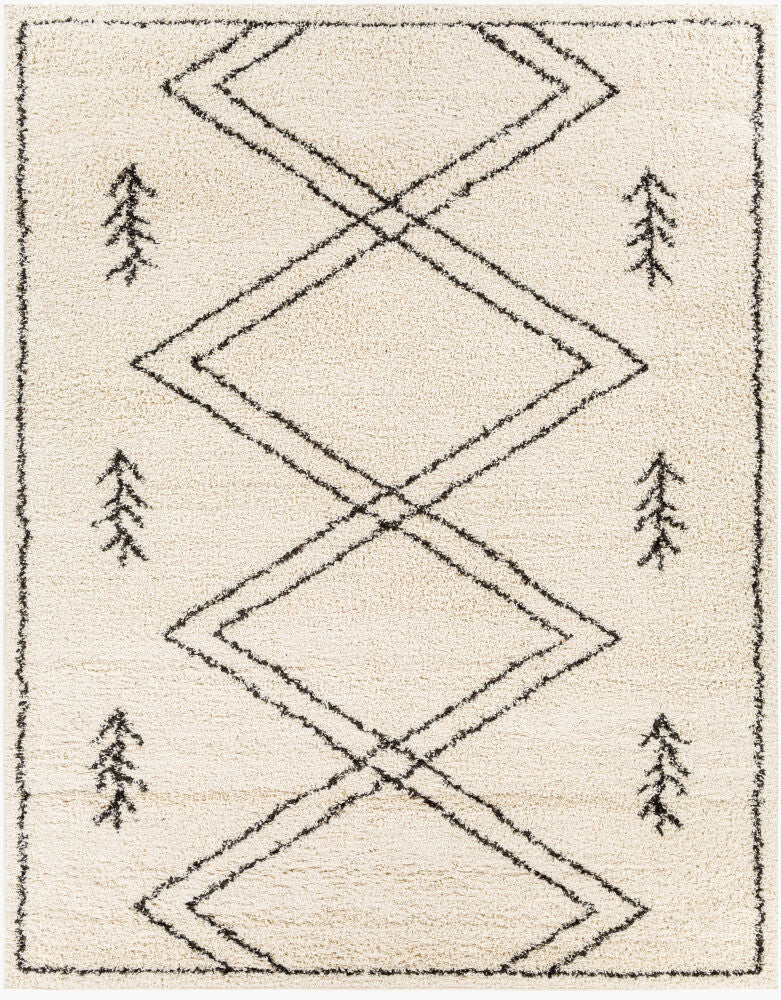 Beni Shag Machine Woven Rug — Black/Cream