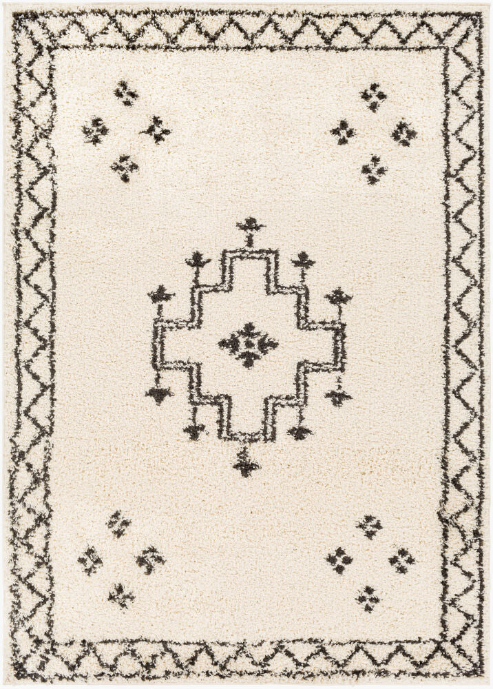 Beni Shag Machine Woven Rug — Black/Cream