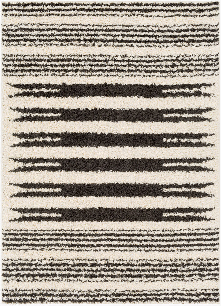 Beni Shag Machine Woven Rug — Black/Cream