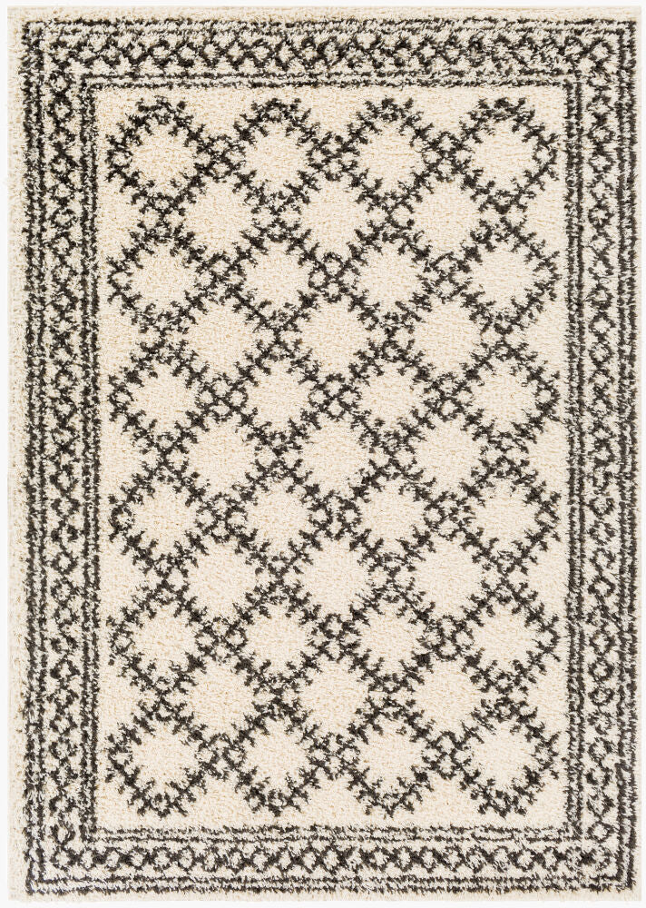 Beni Shag Machine Woven Rug — Black/Cream