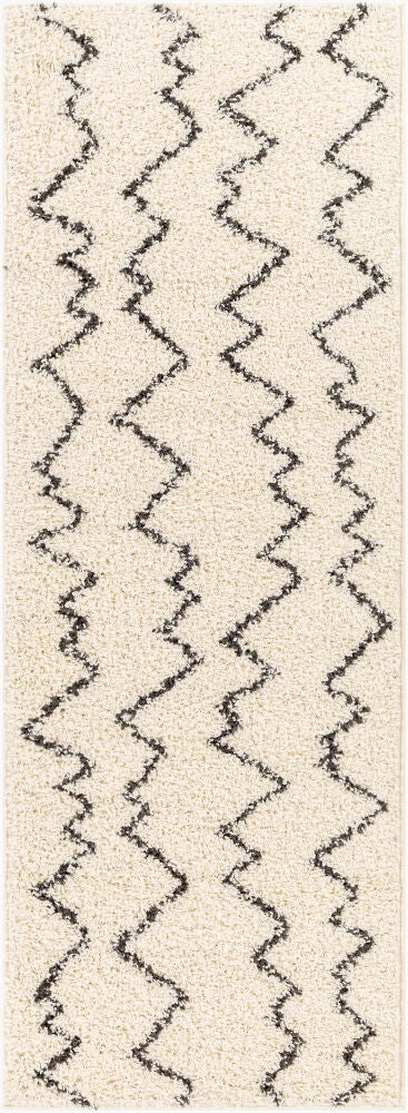 Beni Shag Machine Woven Rug — Black/Cream
