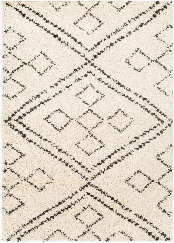 Beni Shag Machine Woven Rug — Black/Cream