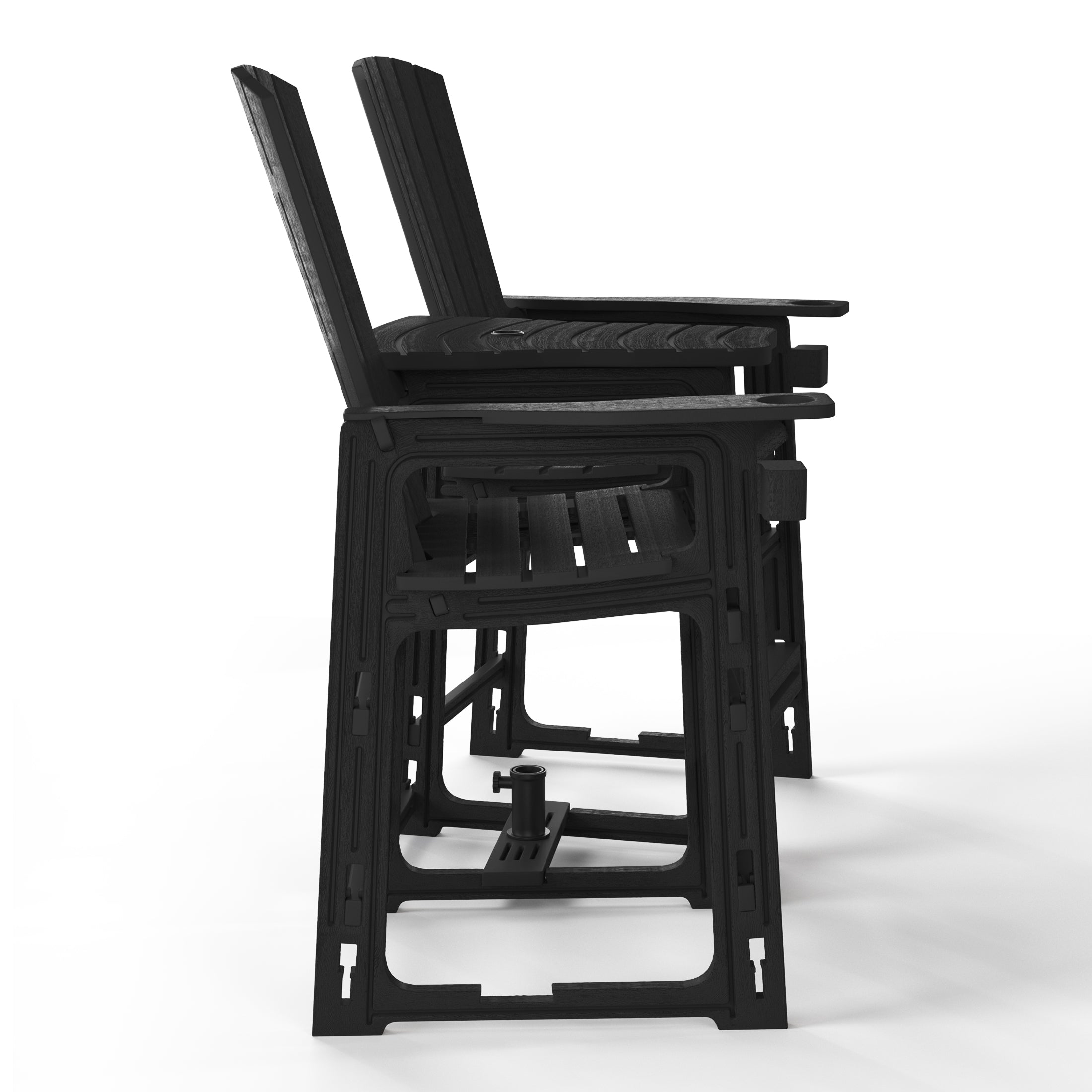 Snap’n Lock Adirondack Balcony Two-Chair Set with Connecting Wedge Table (No Tools or Hardware Required) Black Seahawk Designs Patio Chairs