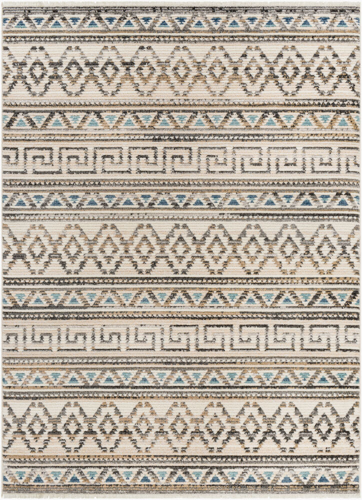 Calico Machine Woven Rug — Aqua/Black