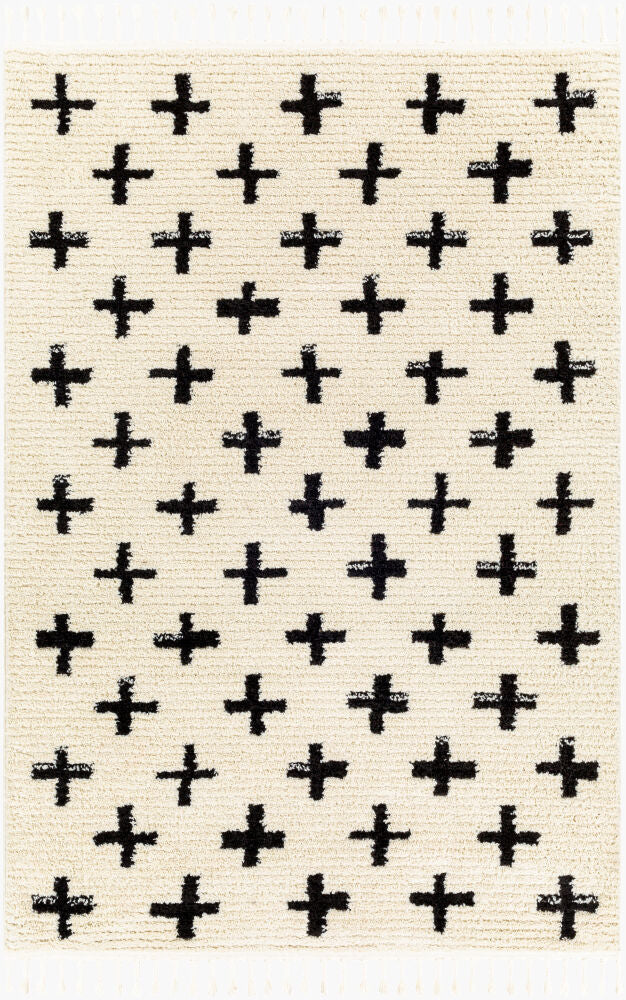 Casablanca Shag Machine Woven Rug — Black/Ivory