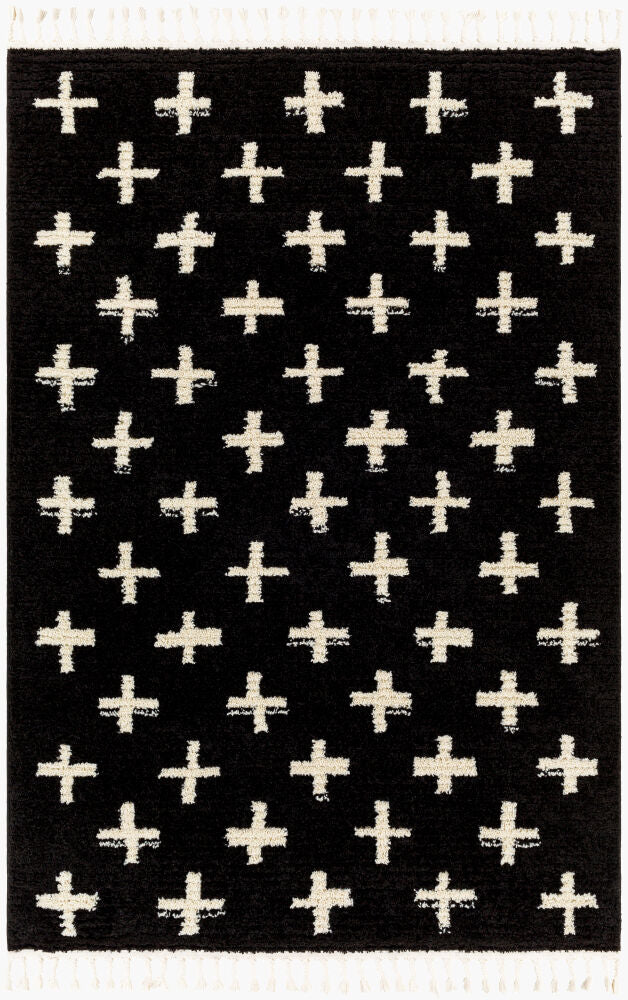Casablanca Shag Machine Woven Rug — Black/Ivory