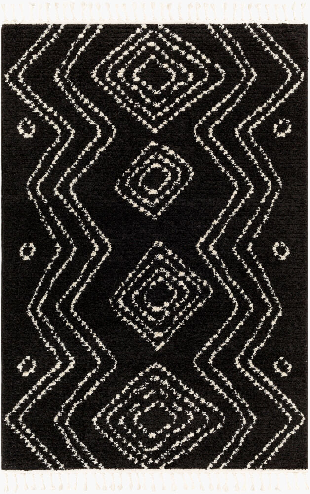 Casablanca Shag Machine Woven Rug — Black/Ivory