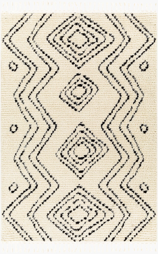 Casablanca Shag Machine Woven Rug — Black/Ivory