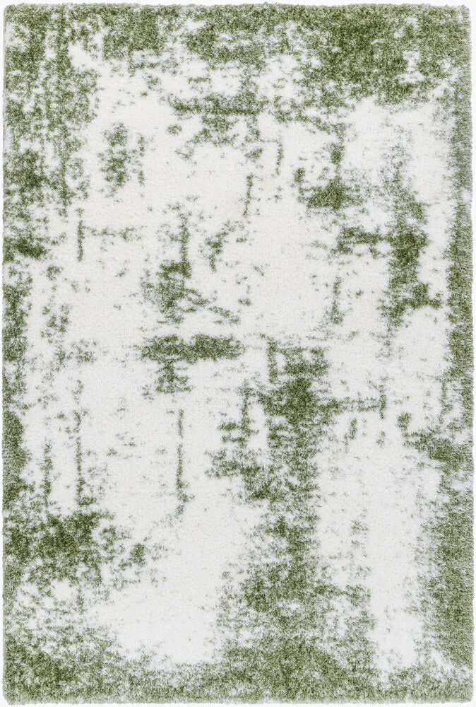 Cloudy Shag Machine Woven Rug — Grass Green/Off-White