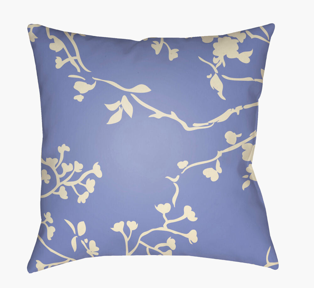 Chinoiserie Floral Accent Pillow — Cream/Sky Blue