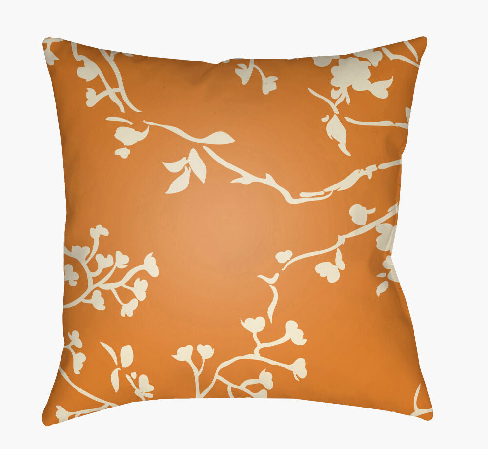 Chinoiserie Floral Accent Pillow — Burnt Orange/Cream