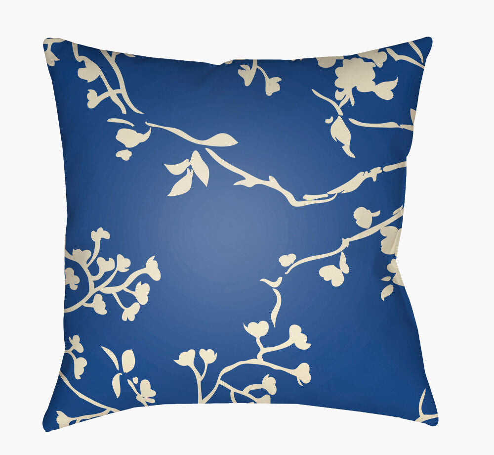 Chinoiserie Floral Accent Pillow — Blue/Cream