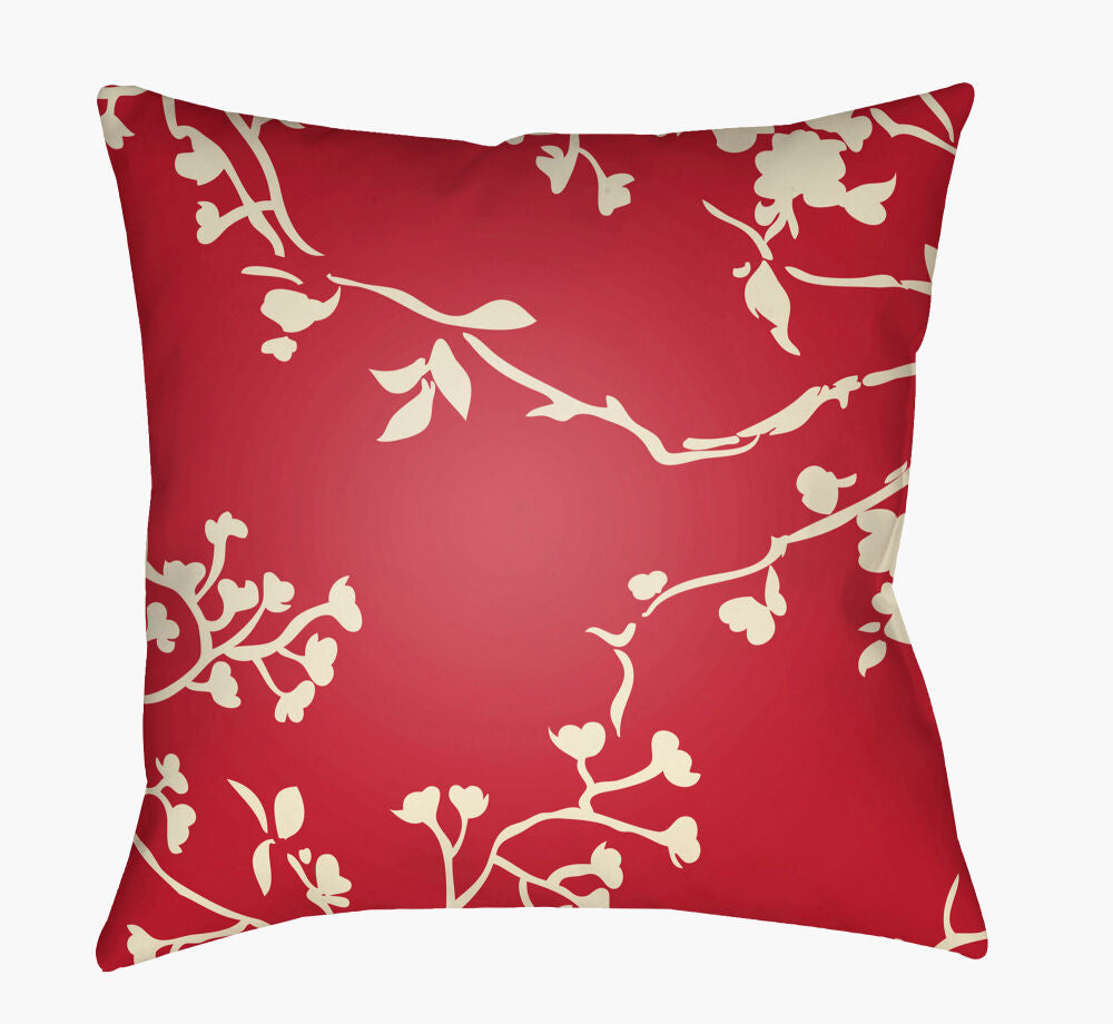 Chinoiserie Floral Accent Pillow — Red/Yellow