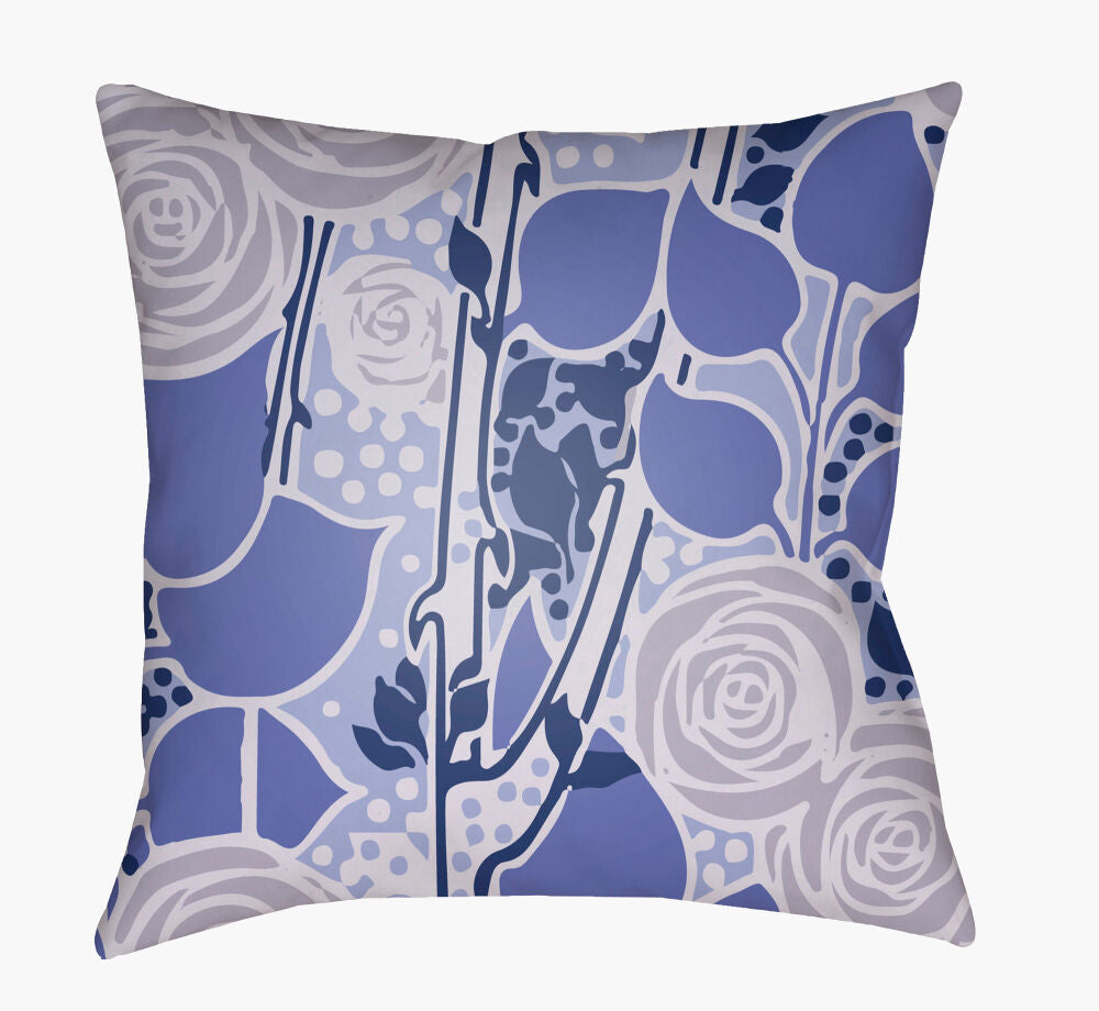 Chinoiserie Floral Accent Pillow — Dark Blue/Lavender