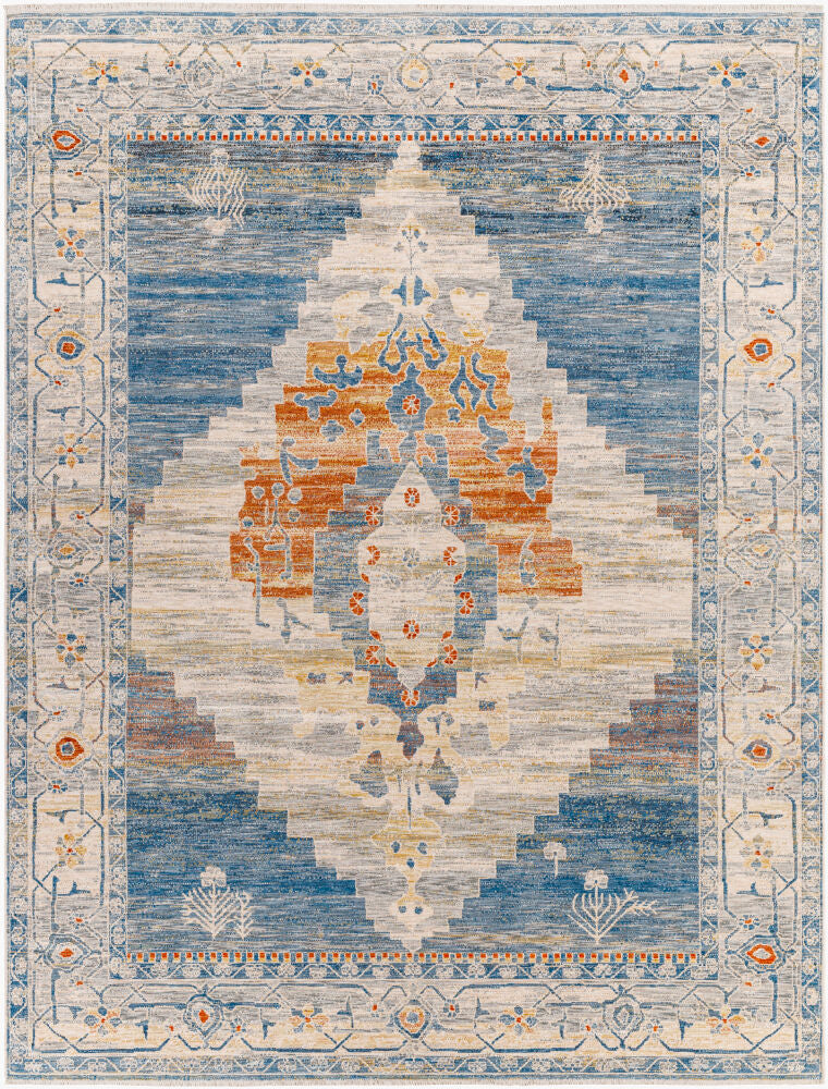 Chicago Machine Woven Rug — Blue/Light Beige