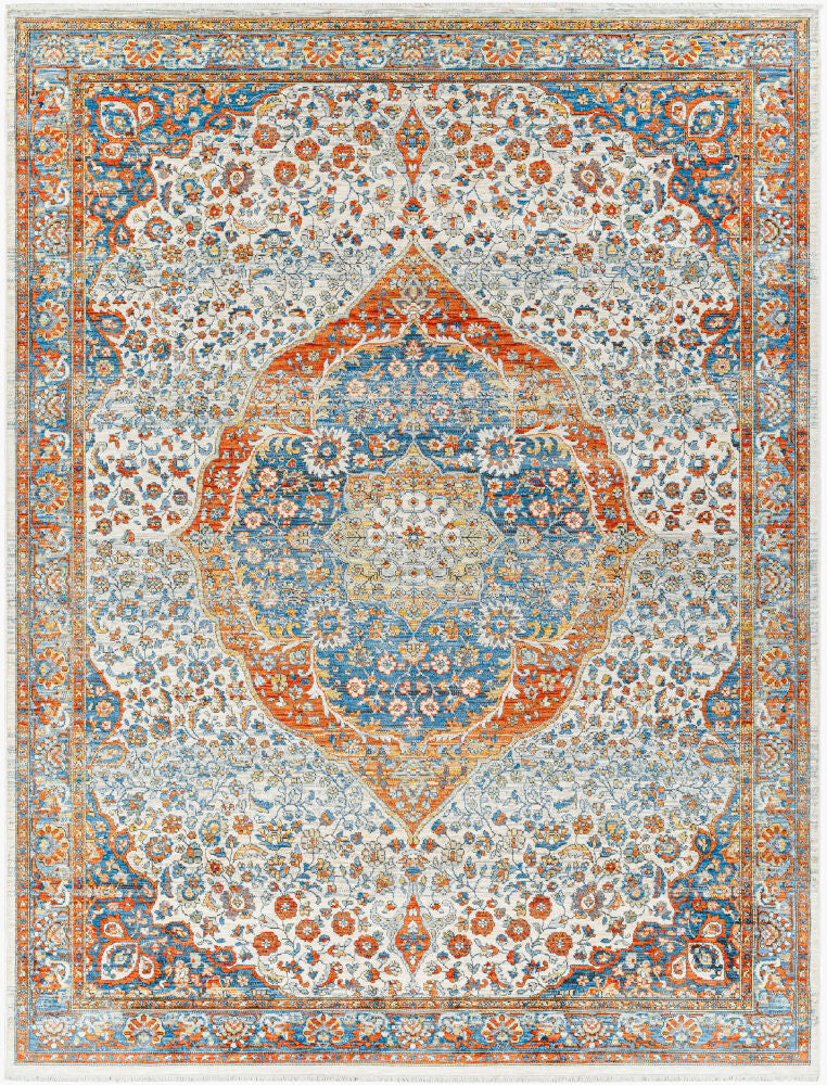 Chicago Machine Woven Rug — Blue/Burnt Orange