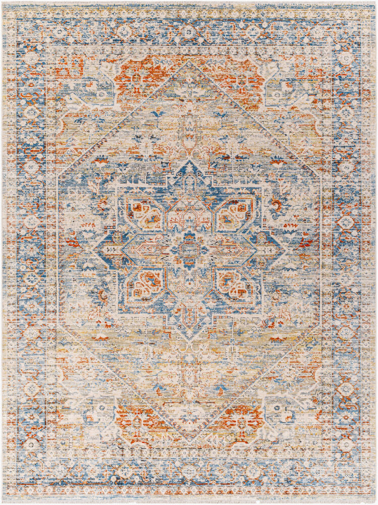 Chicago Machine Woven Rug — Blue/Burnt Orange