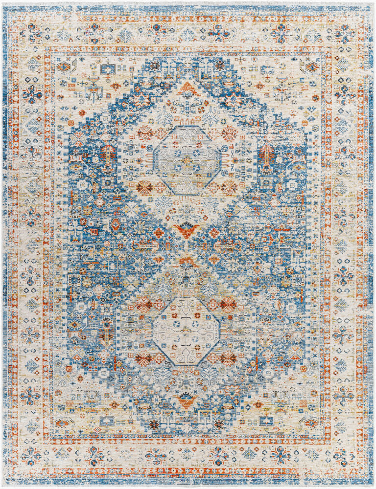 Chicago Machine Woven Rug — Blue/Burnt Orange