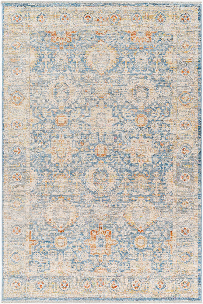 Chicago Machine Woven Rug — Blue/Burnt Orange