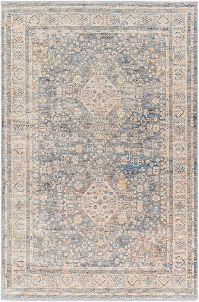 Chicago Machine Woven Rug — Blue/Burnt Orange