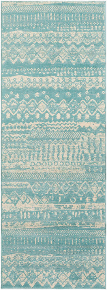 City Machine Woven Rug — Aqua/Light Beige