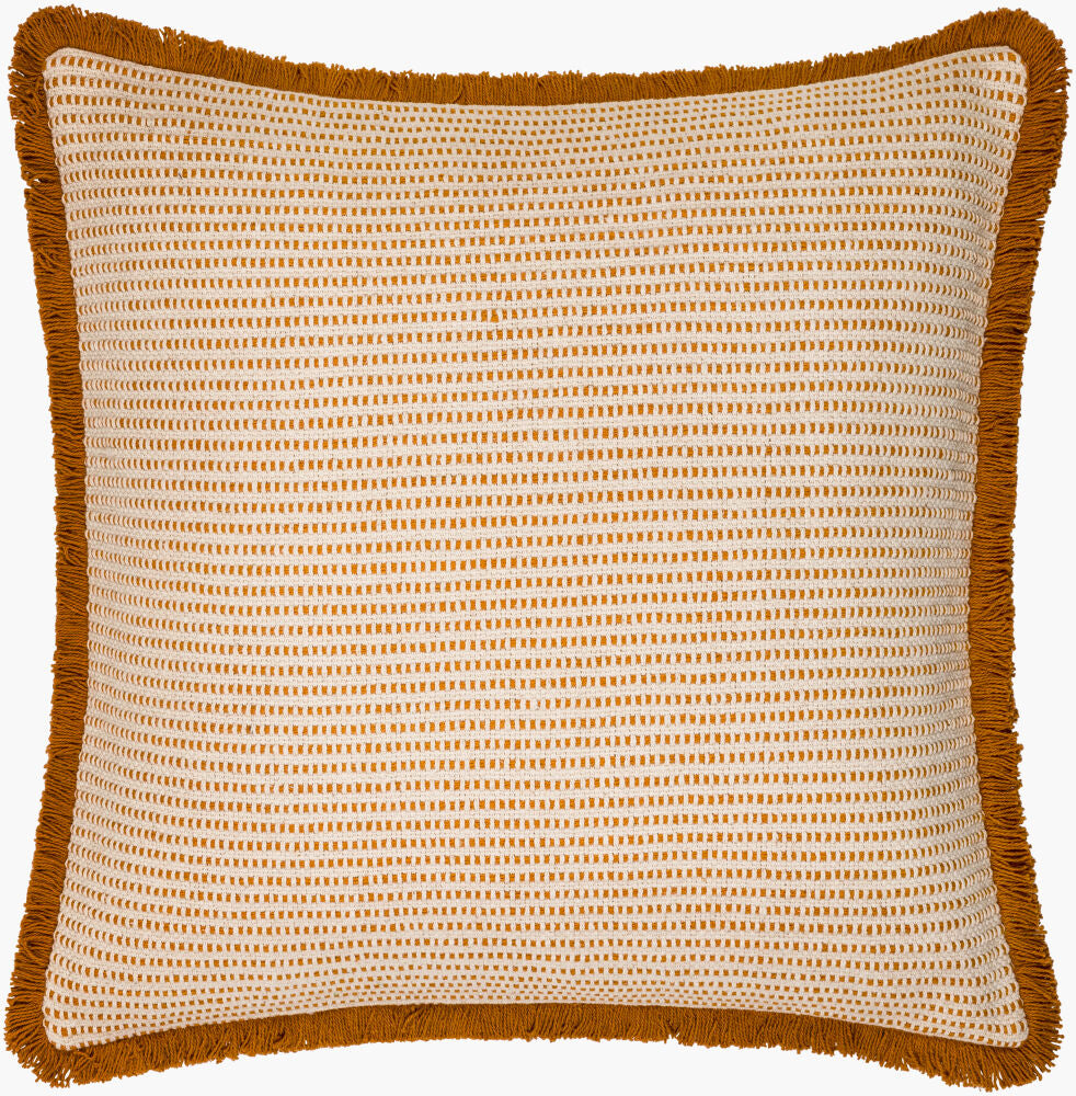 Cotton Fringe Accent Pillow — Ivory/Rust
