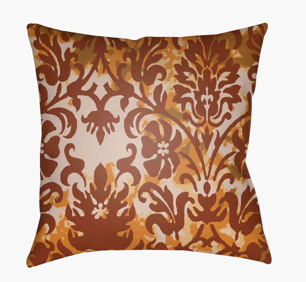Moody Damask Accent Pillow — Burnt Orange/Light Beige