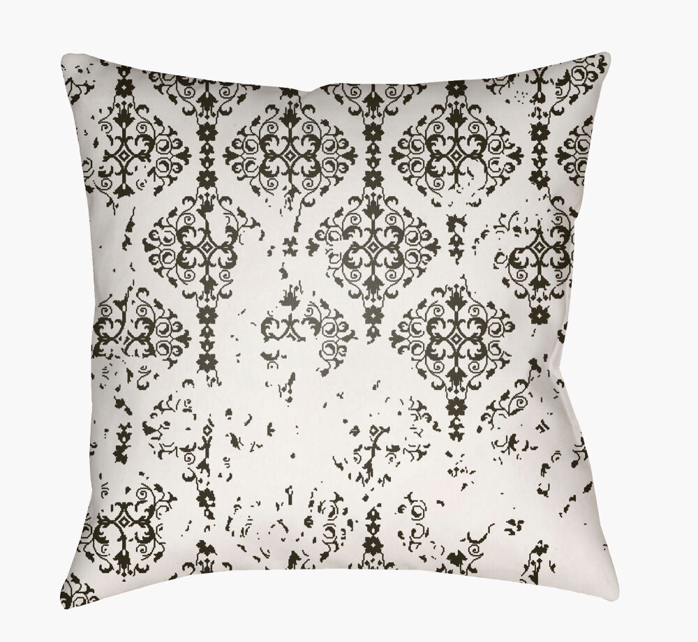 Moody Damask Accent Pillow — Dark Green/White