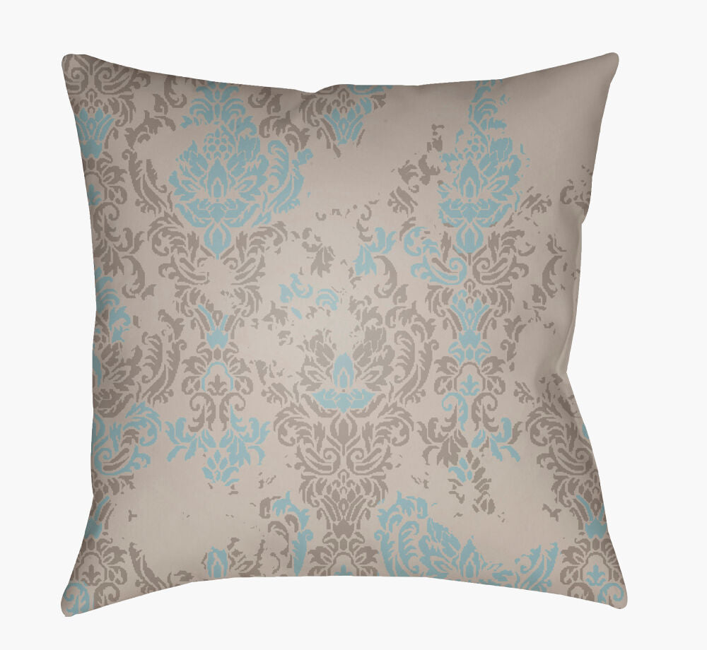 Moody Damask Accent Pillow — Aqua/Dusty Sage