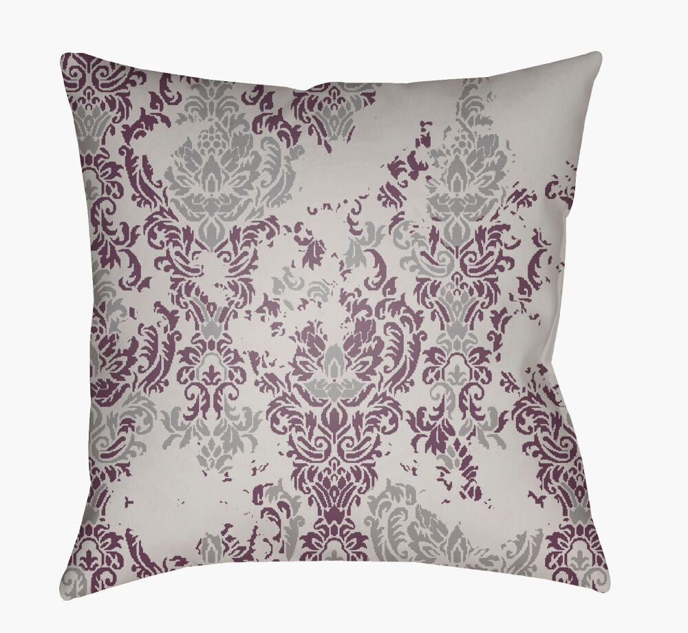 Moody Damask Accent Pillow — Dark Plum/Gray