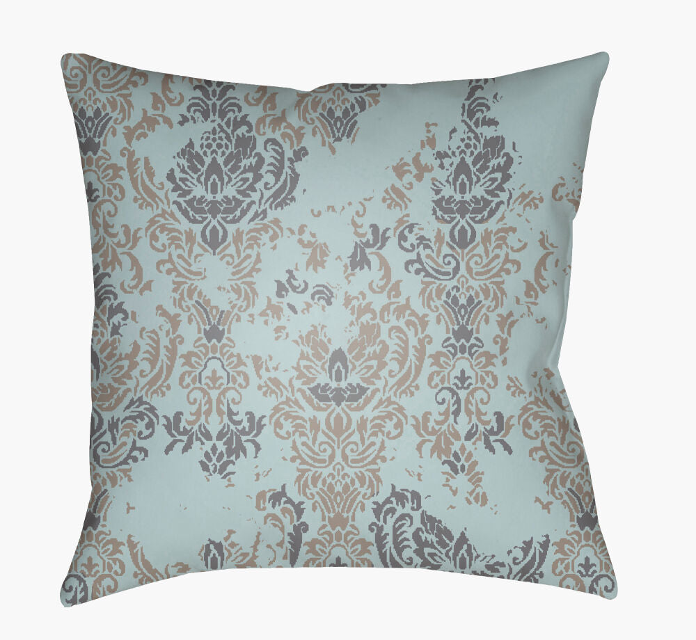 Moody Damask Accent Pillow — Charcoal/Dusty Sage