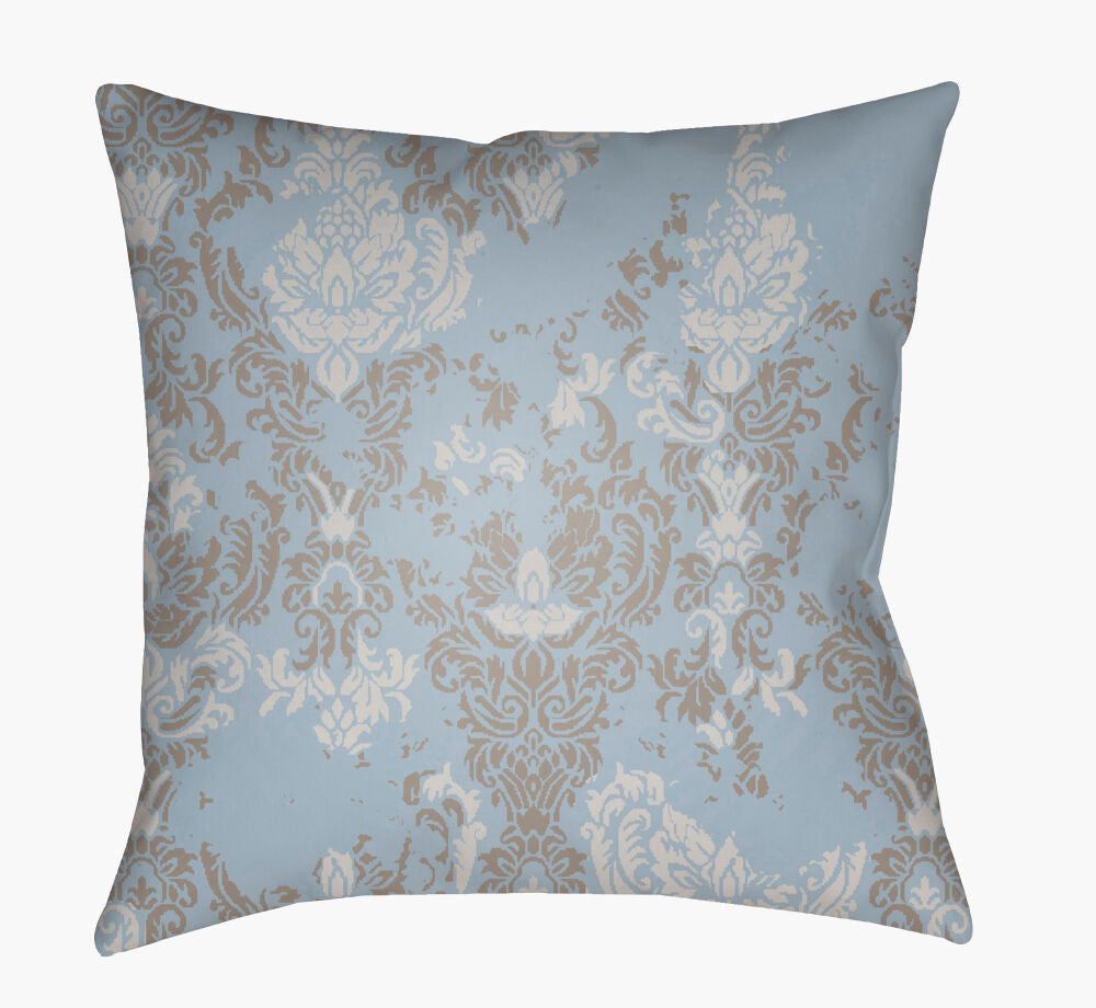 Moody Damask Accent Pillow — Dusty Sage/Ice Blue