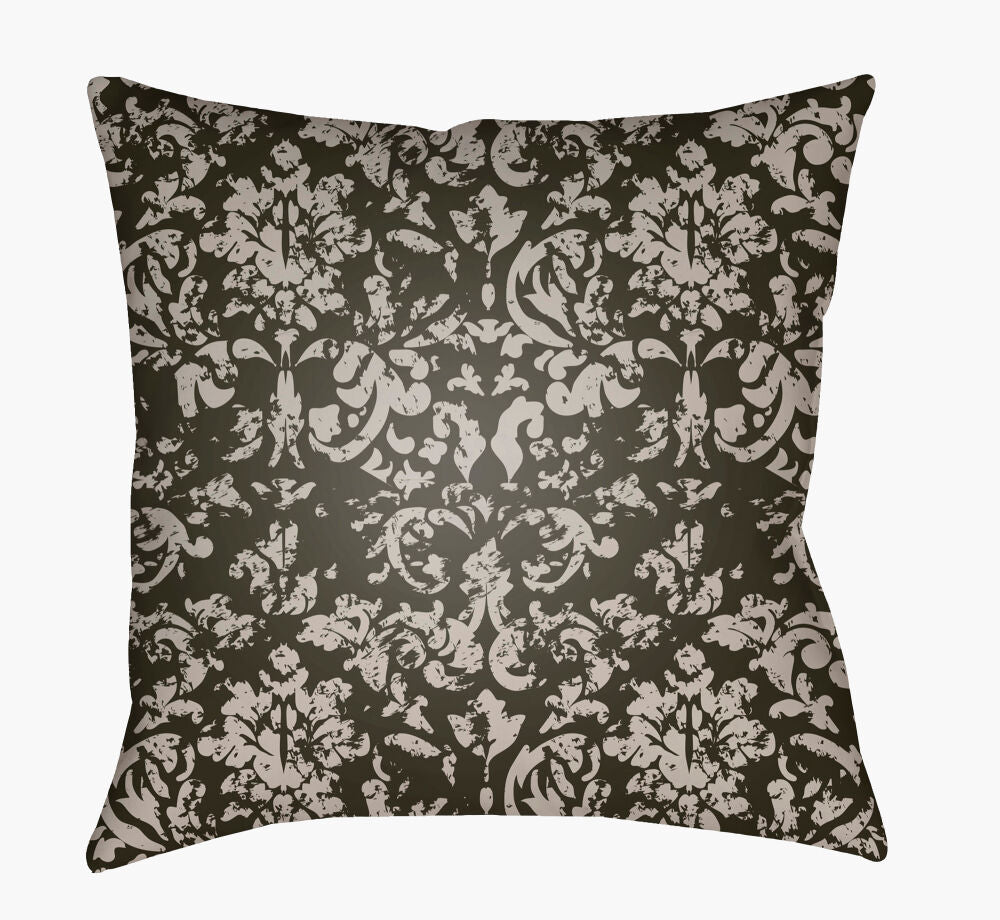 Moody Damask Accent Pillow — Dark Green/Light Gray