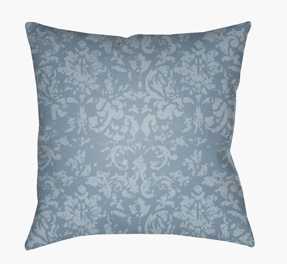 Moody Damask Accent Pillow — Denim/Pale Blue