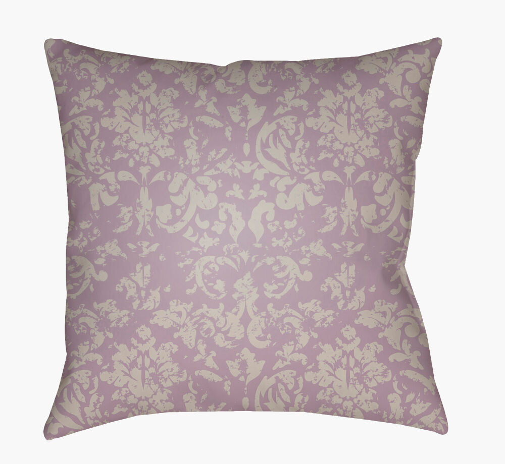 Moody Damask Accent Pillow — Lavender/Light Gray