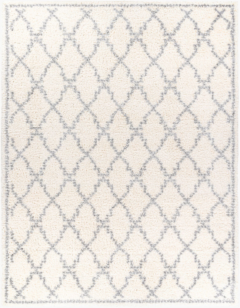 Deluxe Shag Machine Woven Rug — Medium Gray/Off-White